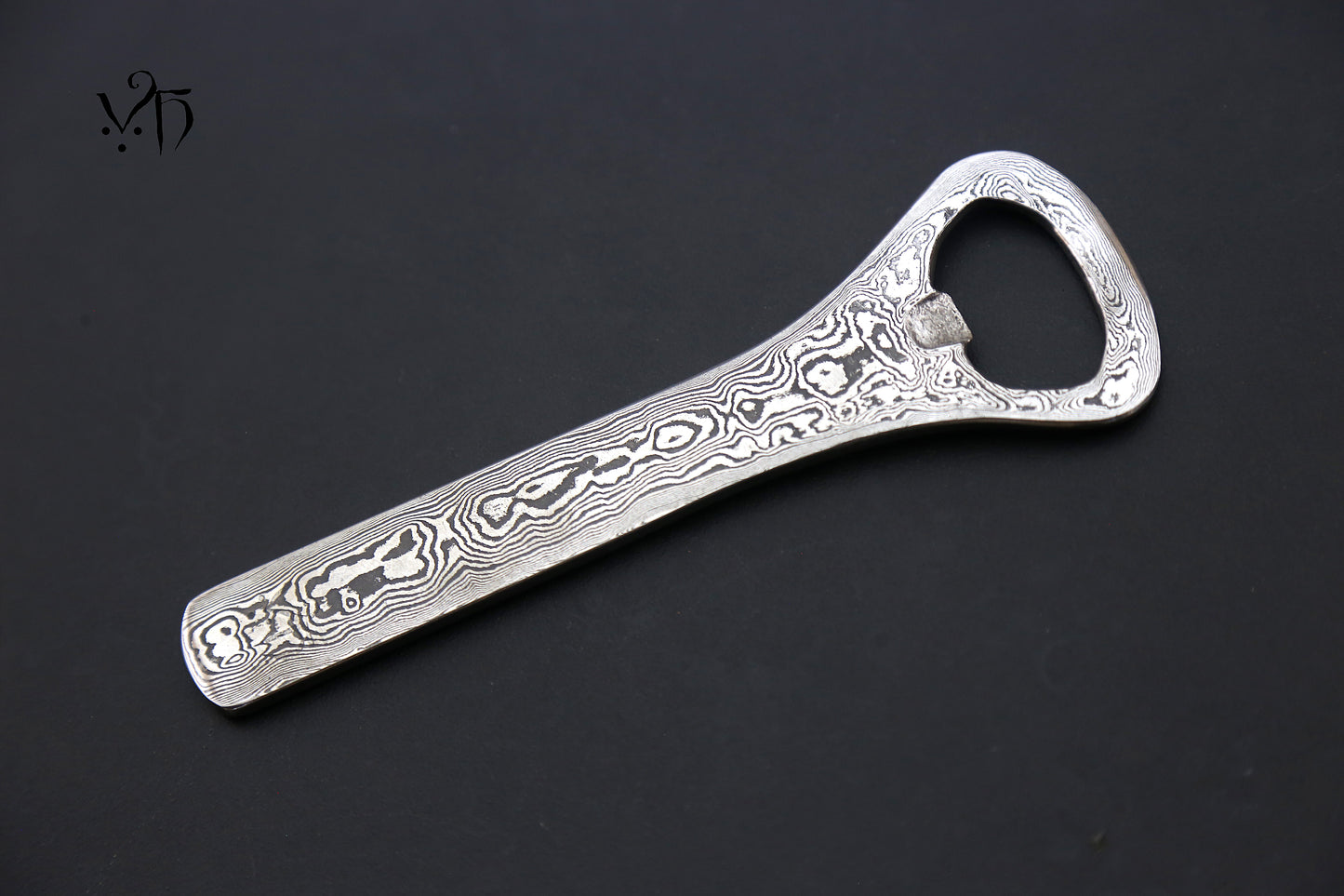 Hand Forged Damascus Bottle Opener 13cm. Unique Kitchen Accessories