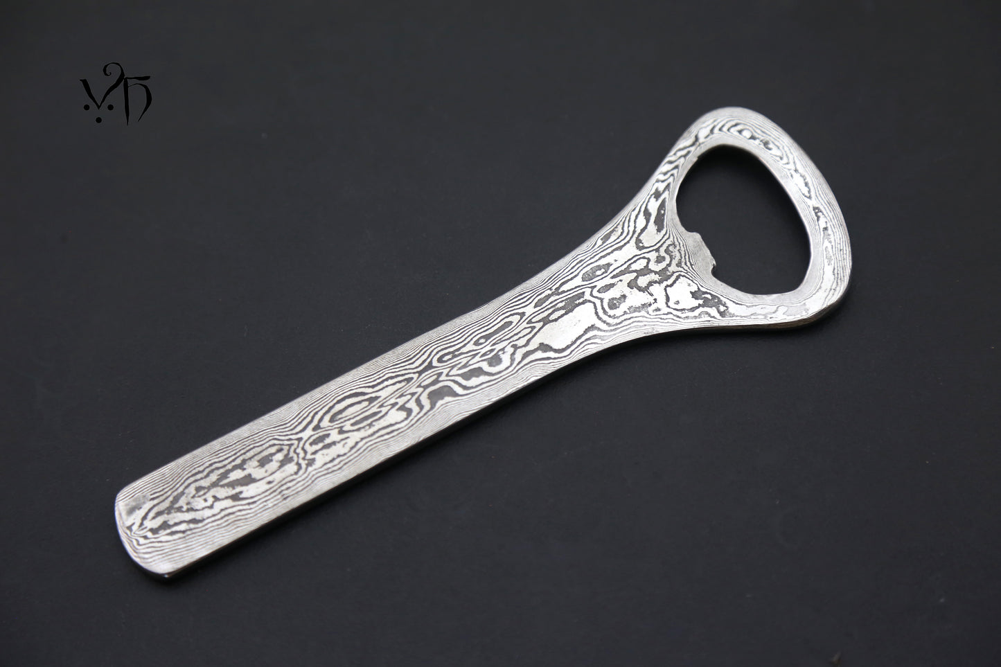 Hand Forged Damascus Bottle Opener 13cm. Unique Kitchen Accessories