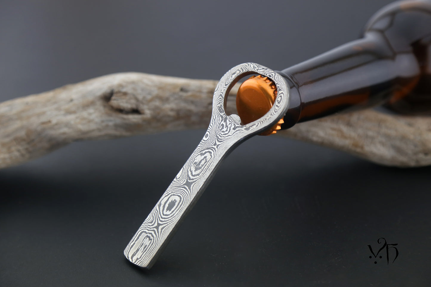 Bottle Opener 10.5cm. Hand Forged Damascus Steel