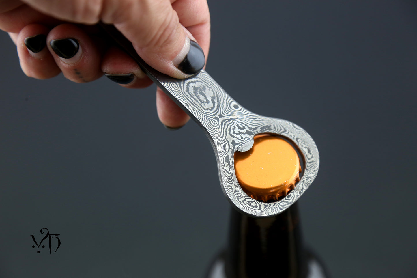 Bottle Opener 10.5cm. Hand Forged Damascus Steel