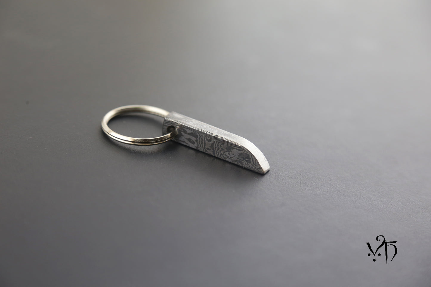 Unique Damascus Keychain. Hand Forged Gift for Blacksmithing Lovers