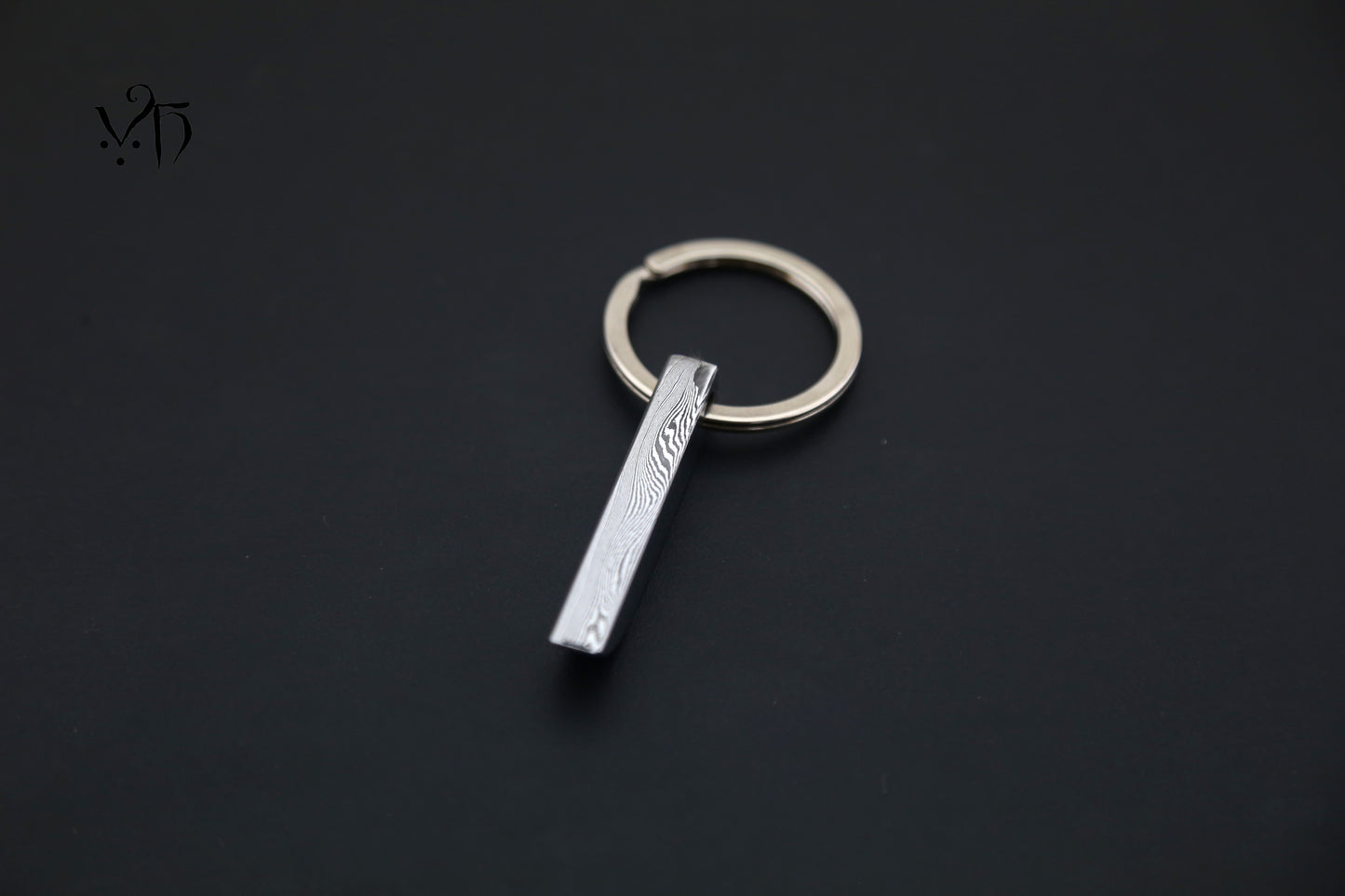 Unique Damascus Keychain. Hand Forged Gift for Blacksmithing Lovers