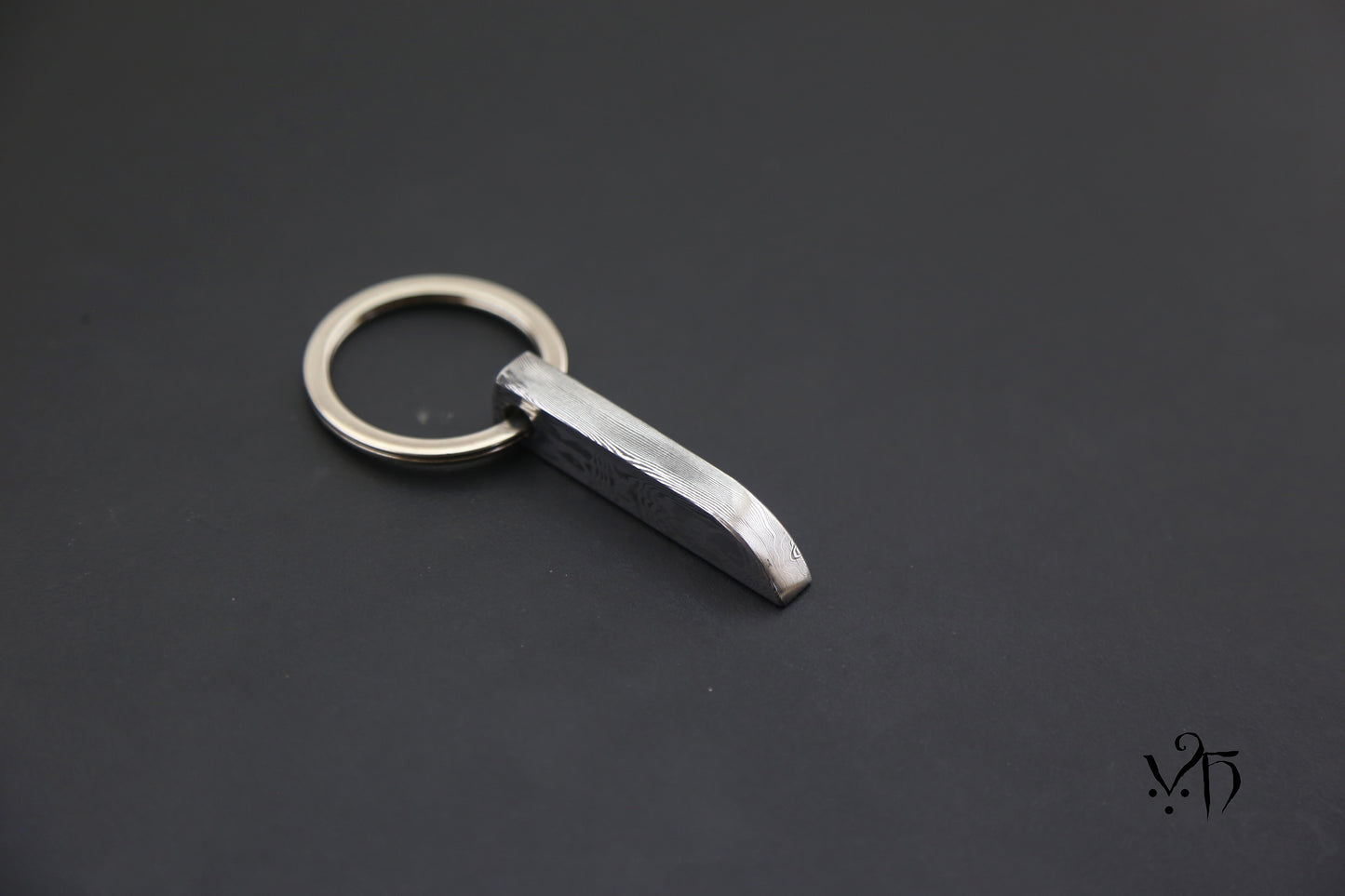 Unique Damascus Keychain. Hand Forged Gift for Blacksmithing Lovers