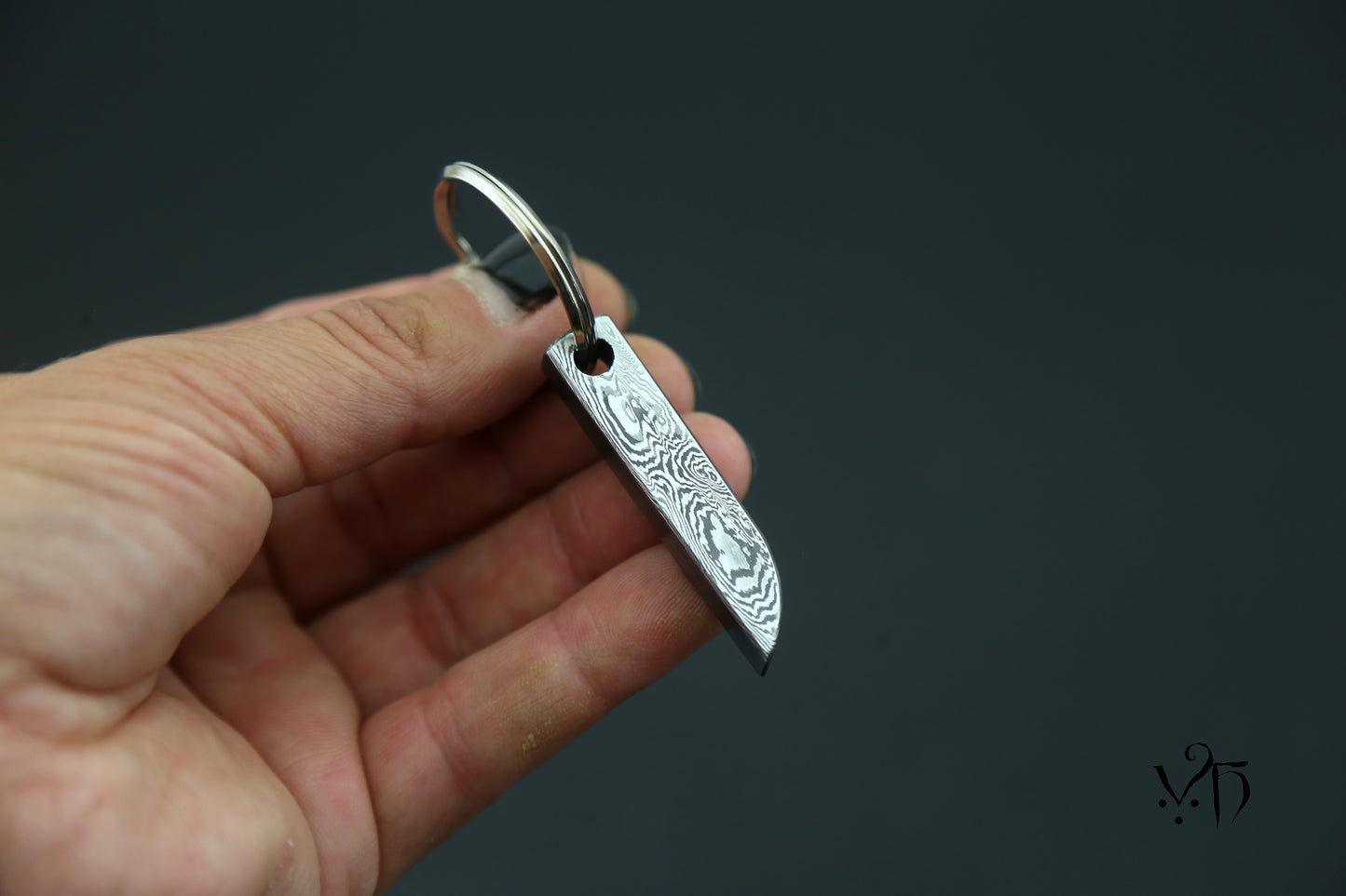 Keychain with Hand Forged Damascus. Unique Keyring for Metal Lovers & Traditional Forge