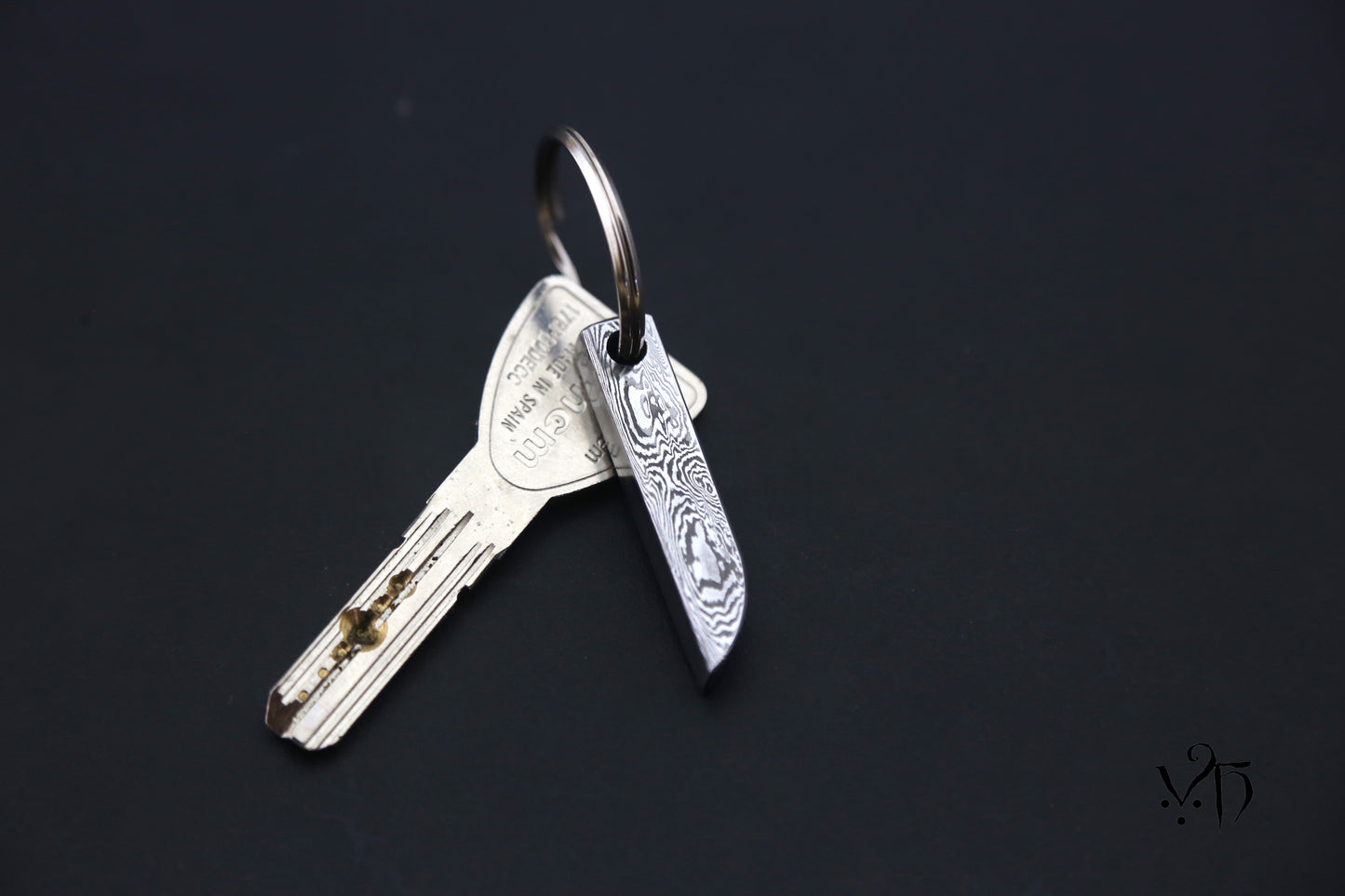 Keychain with Hand Forged Damascus. Unique Keyring for Metal Lovers & Traditional Forge