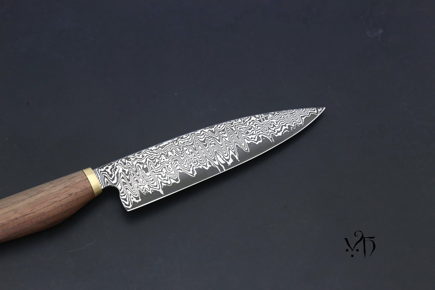 Gyuto Damascus 180 mm Carbon Steel. Hand Forged Chef Knife.