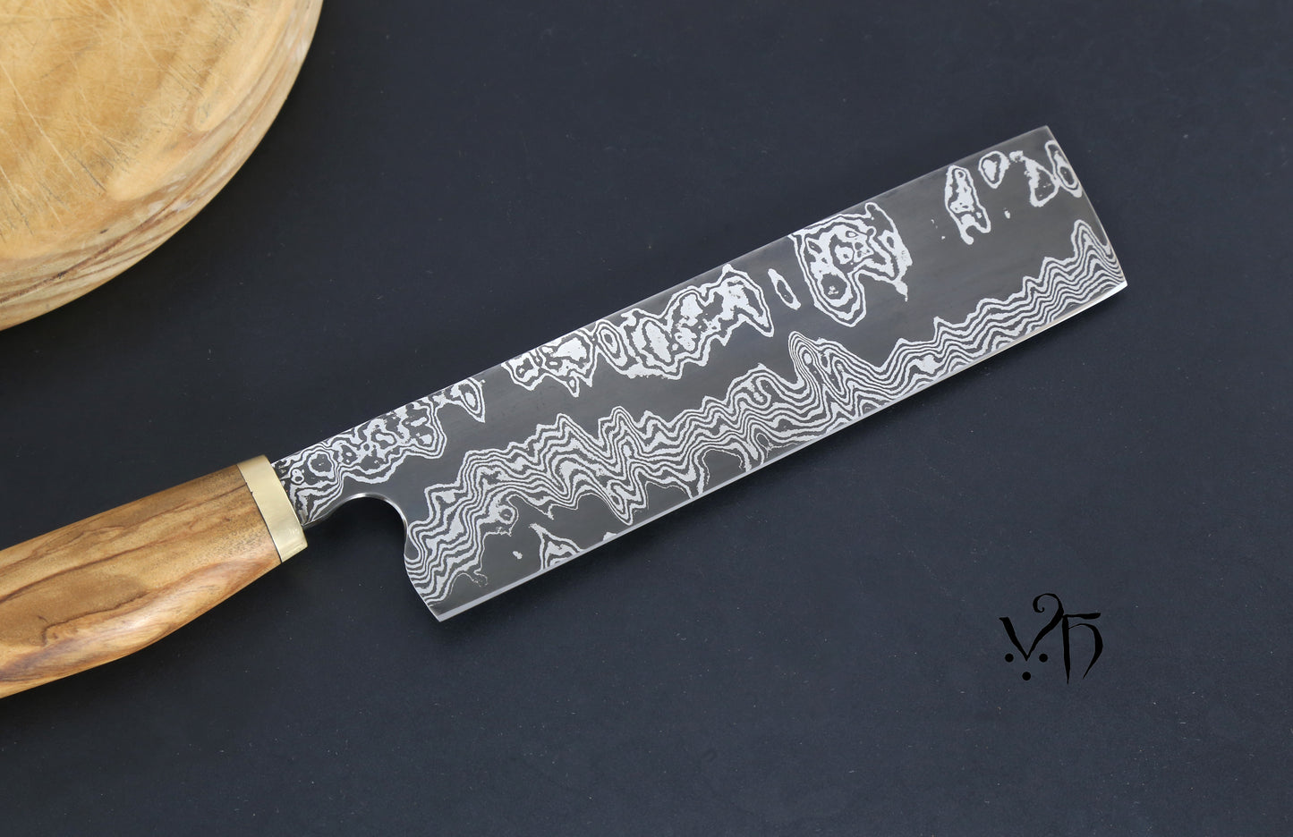 Nakiri Damascus 175mm. Hand Forged Japanese Style Chef Kitchen Knife