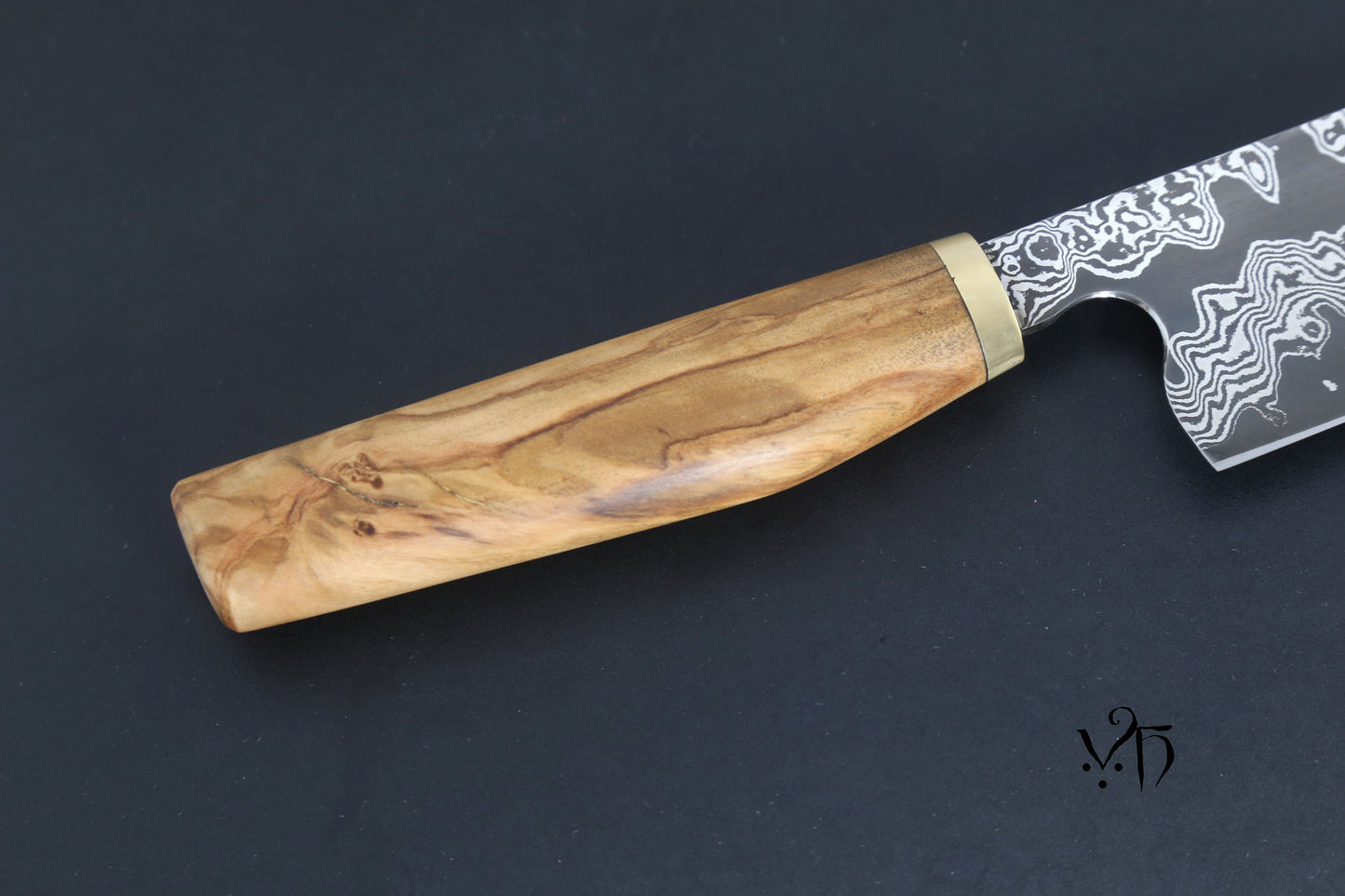 Nakiri Damascus 175mm. Hand Forged Japanese Style Chef Kitchen Knife