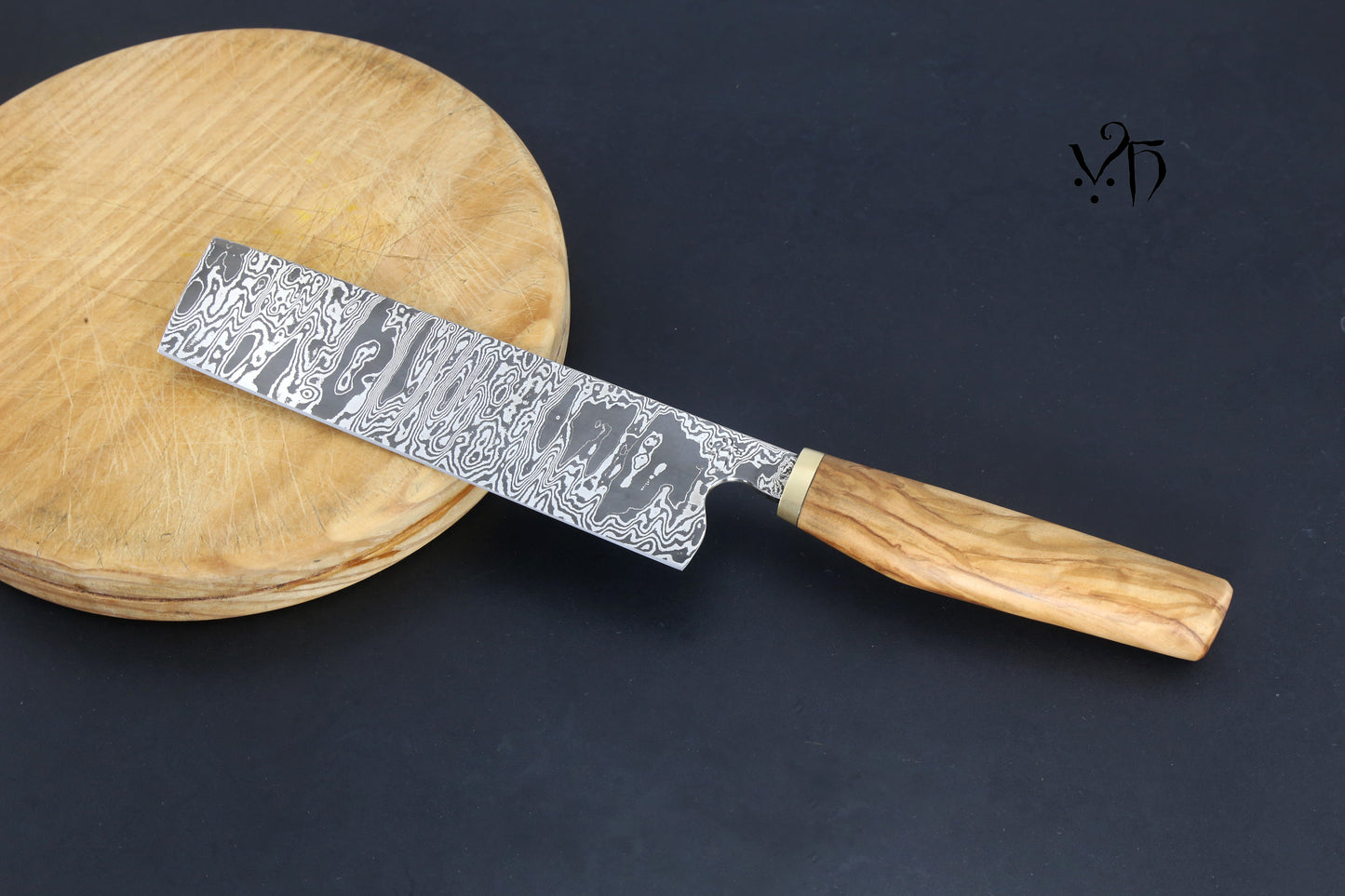 Nakiri Damascus 175mm. Hand Forged Japanese Style Chef Kitchen Knife