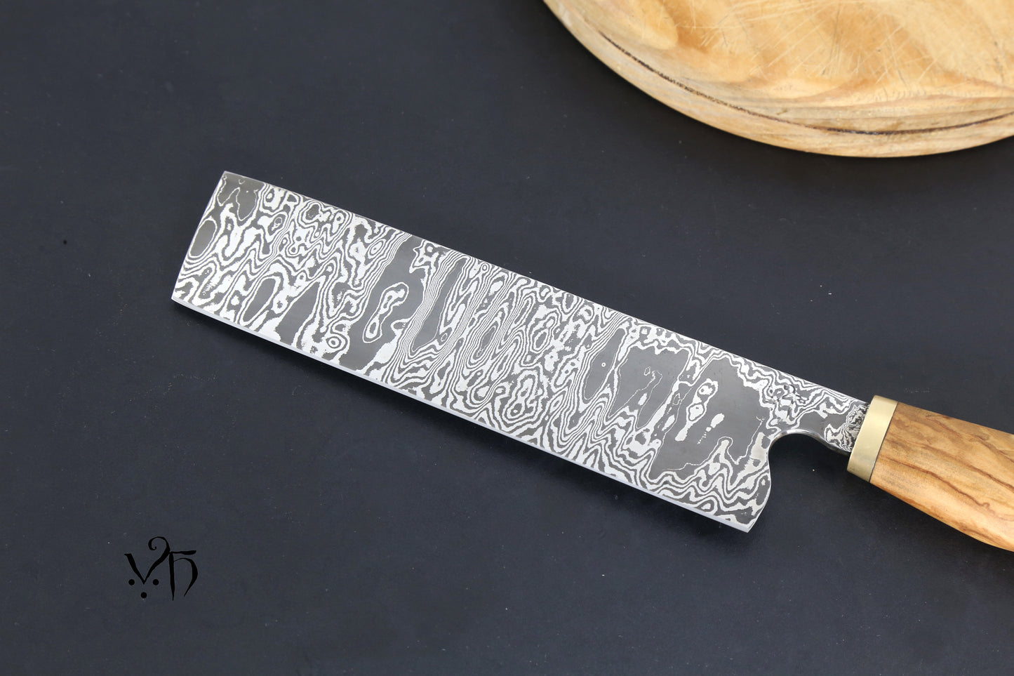 Nakiri Damascus 175mm. Hand Forged Japanese Style Chef Kitchen Knife