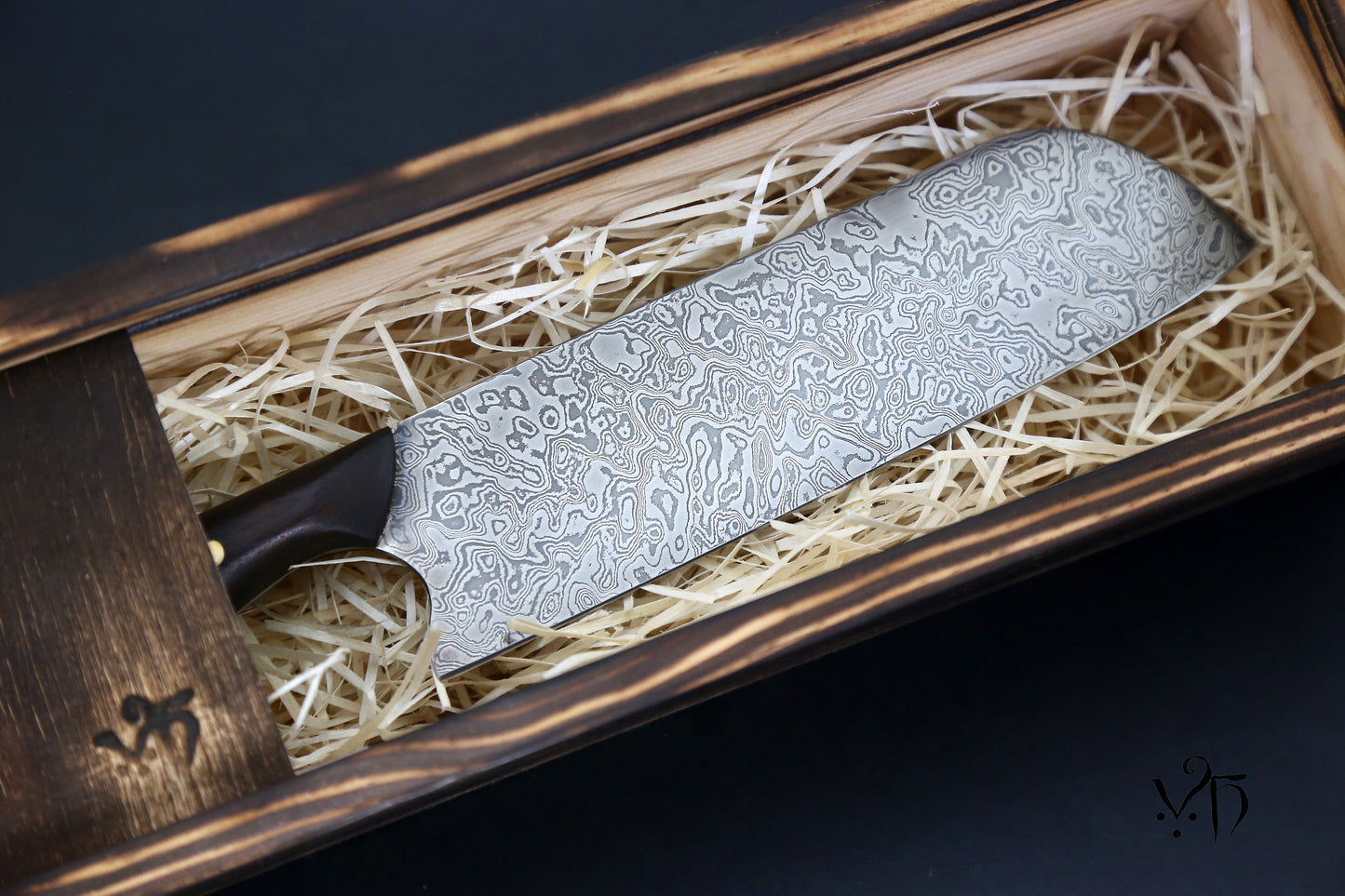 Santoku Damascus 170 mm. Hand Forged Professional Chef's Knife