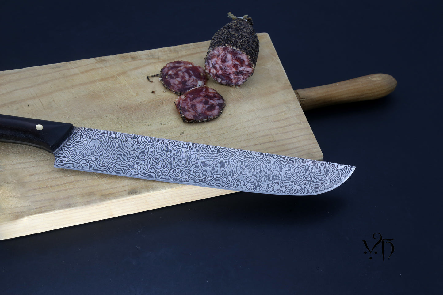 Butcher's Kitchen Knife 225 mm. Hand Forged Damascus Carbon Steel