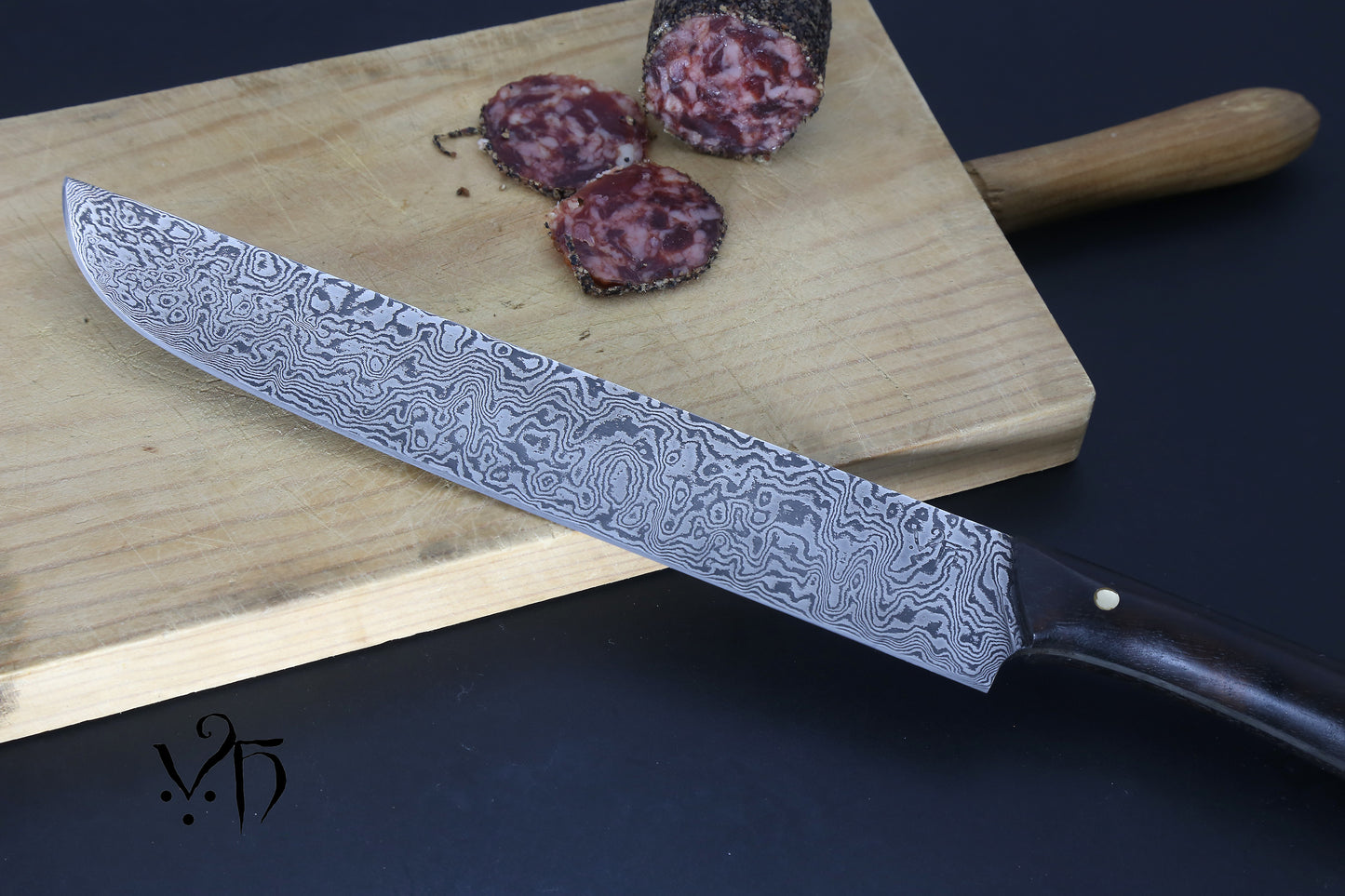 Butcher's Kitchen Knife 225 mm. Hand Forged Damascus Carbon Steel