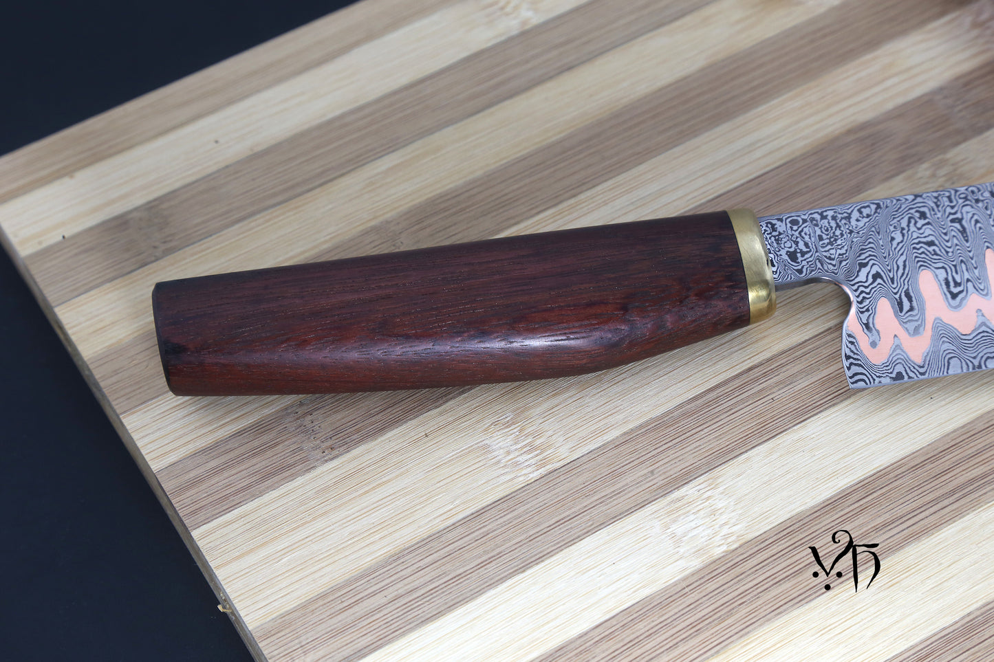 Hand Forged Kitchen Knife Gyuto Cumai 215 mm. Damascus & copper