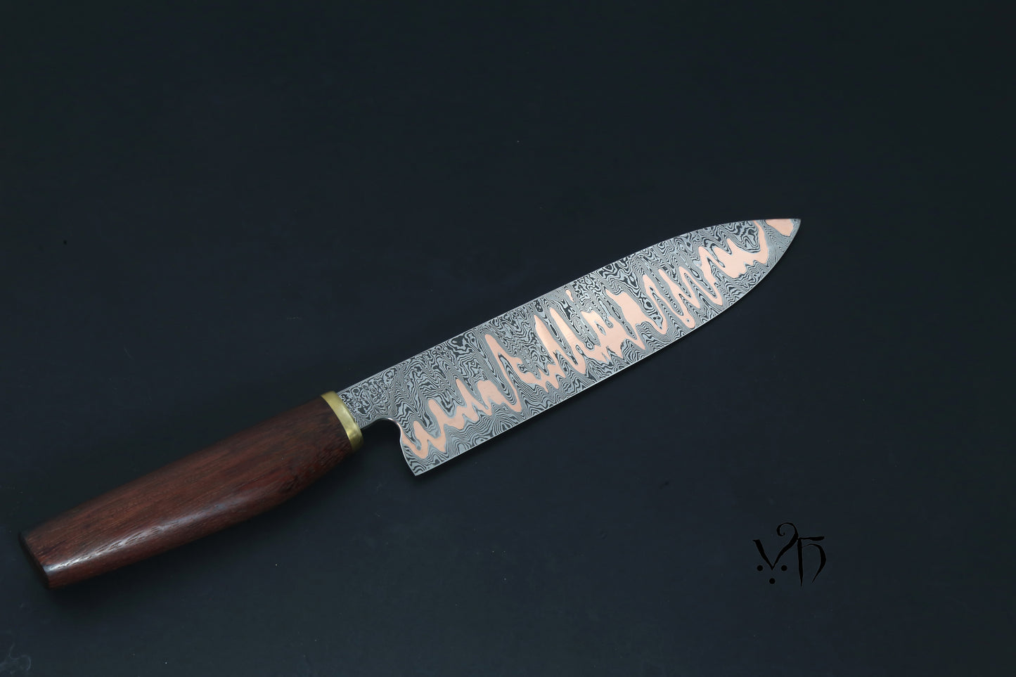 Hand Forged Kitchen Knife Gyuto Cumai 215 mm. Damascus & copper