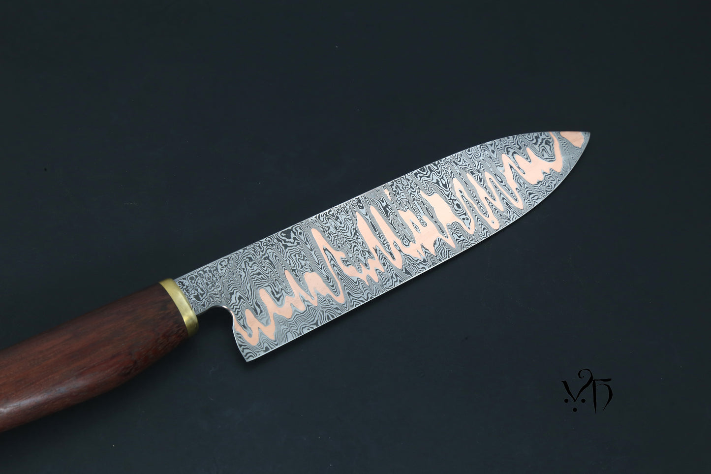 Hand Forged Kitchen Knife Gyuto Cumai 215 mm. Damascus & copper