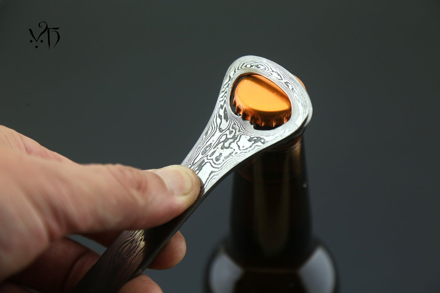Hand Forged Damascus Bottle Opener 13cm. Unique Kitchen Accessories