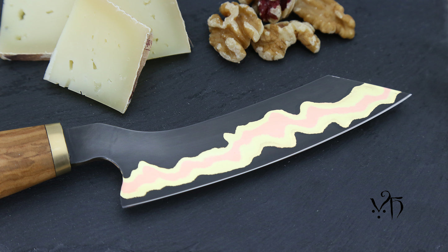 Cheese Knife 140 mm. Cumai Laminated Carbon Steel, Copper & Brass