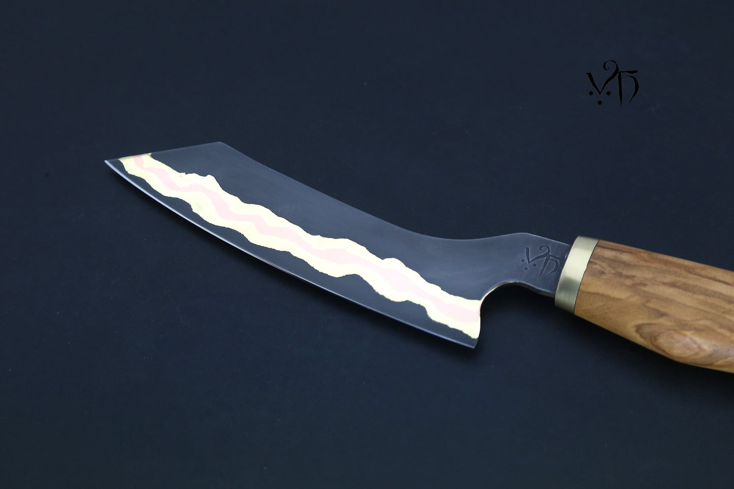 Cheese Knife 140 mm. Cumai Laminated Carbon Steel, Copper & Brass
