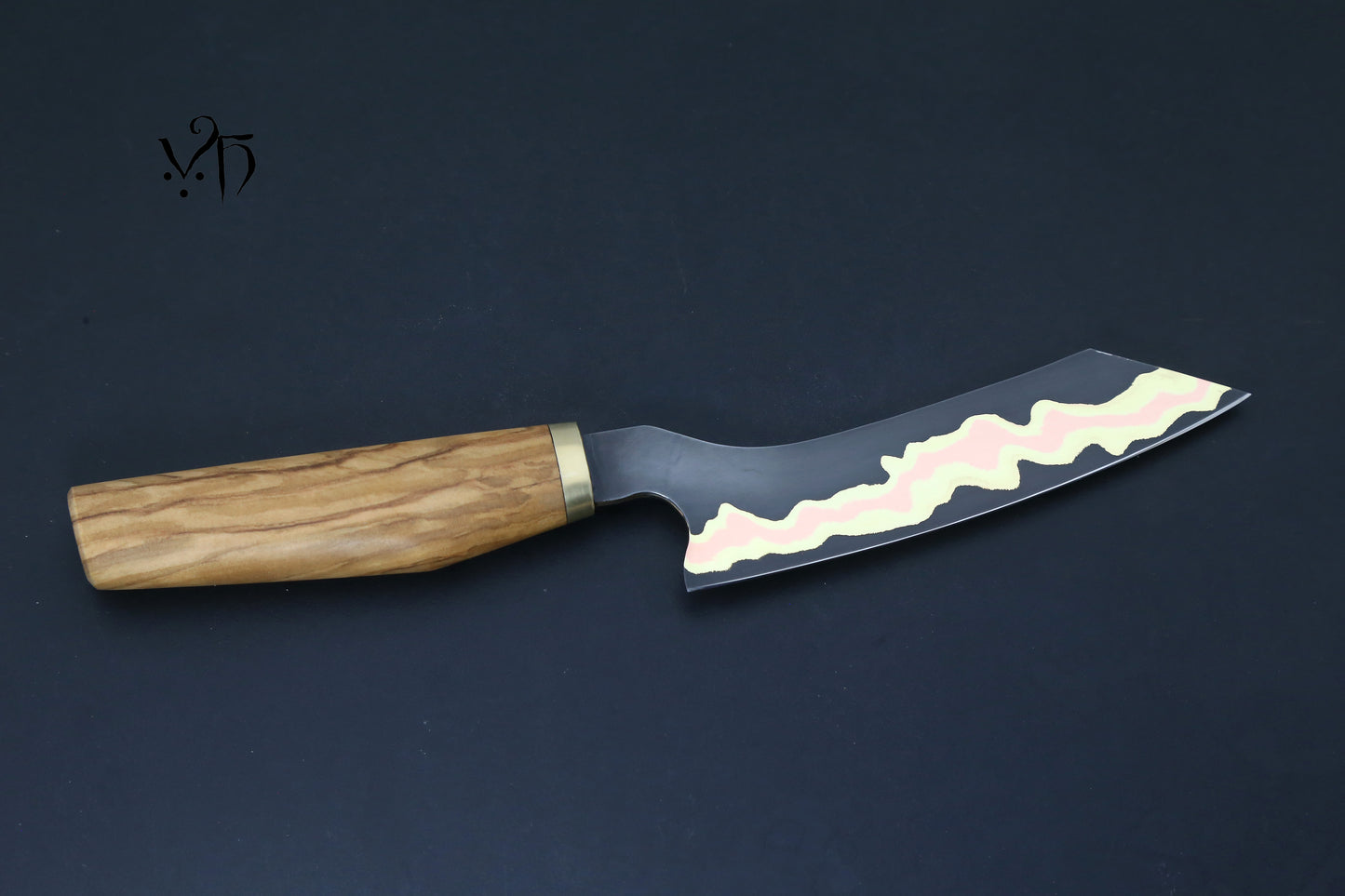 Cheese Knife 140 mm. Cumai Laminated Carbon Steel, Copper & Brass