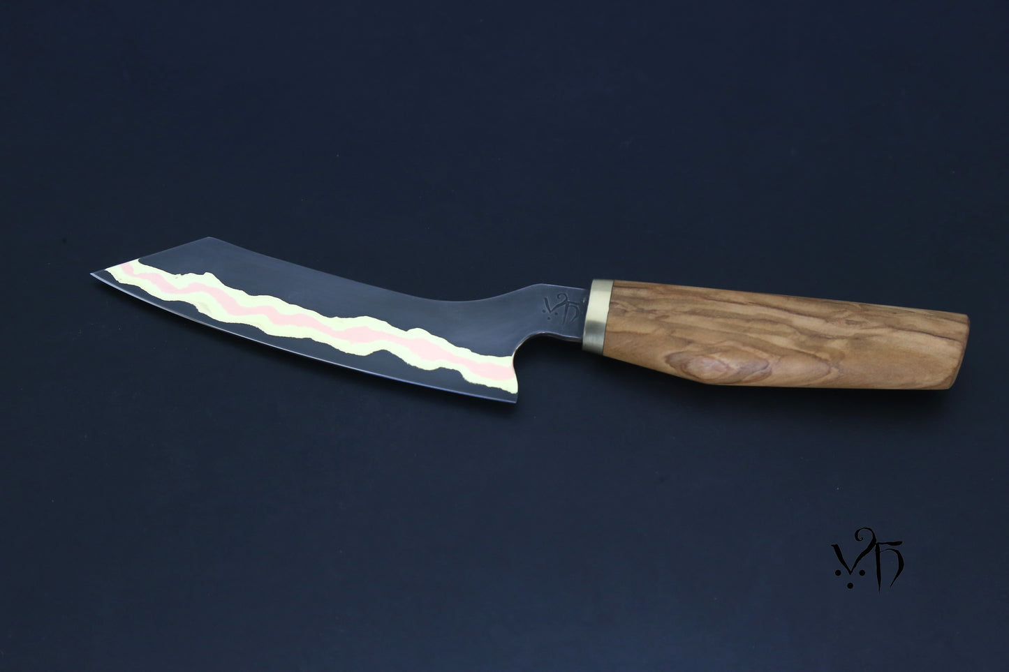 Cheese Knife 140 mm. Cumai Laminated Carbon Steel, Copper & Brass