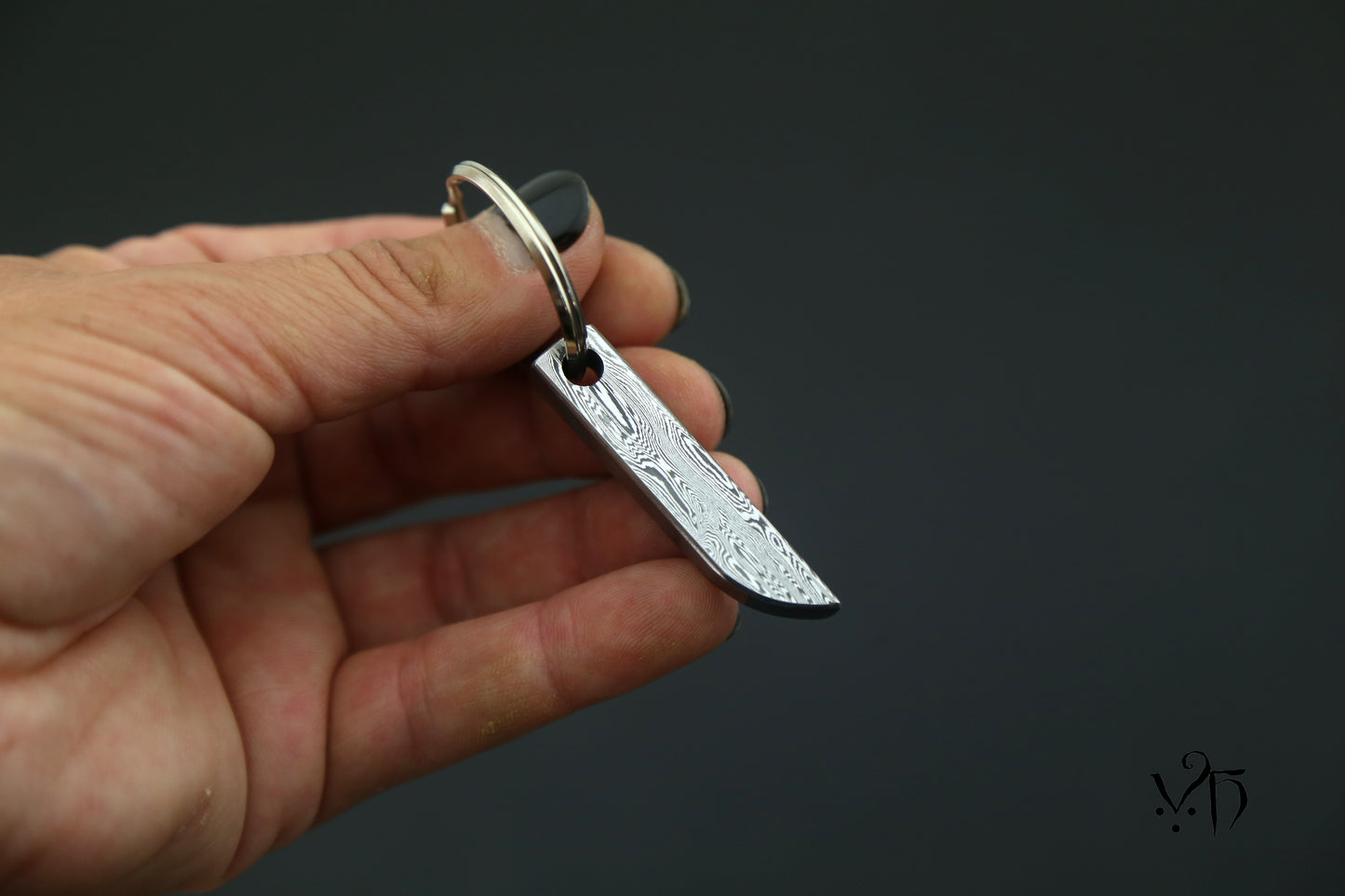 Keychain with Hand Forged Damascus. Unique Keyring for Metal Lovers & Traditional Forge