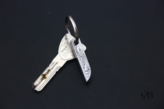 Keychain with Hand Forged Damascus. Unique Keyring for Metal Lovers & Traditional Forge