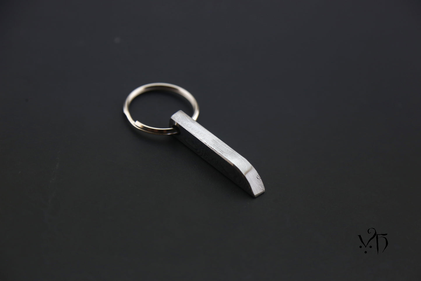 Keychain with Hand Forged Damascus. Unique Keyring for Metal Lovers & Traditional Forge