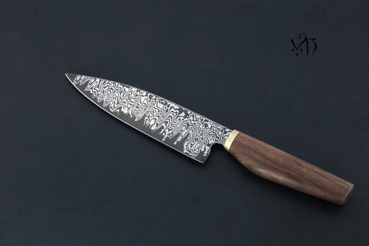 Gyuto Damascus 180 mm Carbon Steel. Hand Forged Chef Knife.