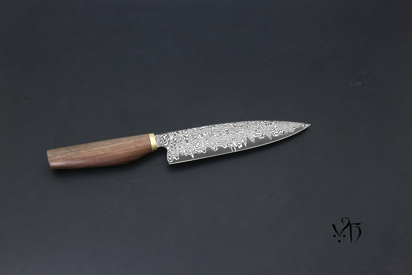 Gyuto Damascus 180 mm Carbon Steel. Hand Forged Chef Knife.