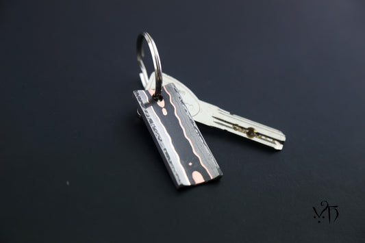 Keychain Hand Forged Steel & Copper, Cumai. Unique Keyring Gift