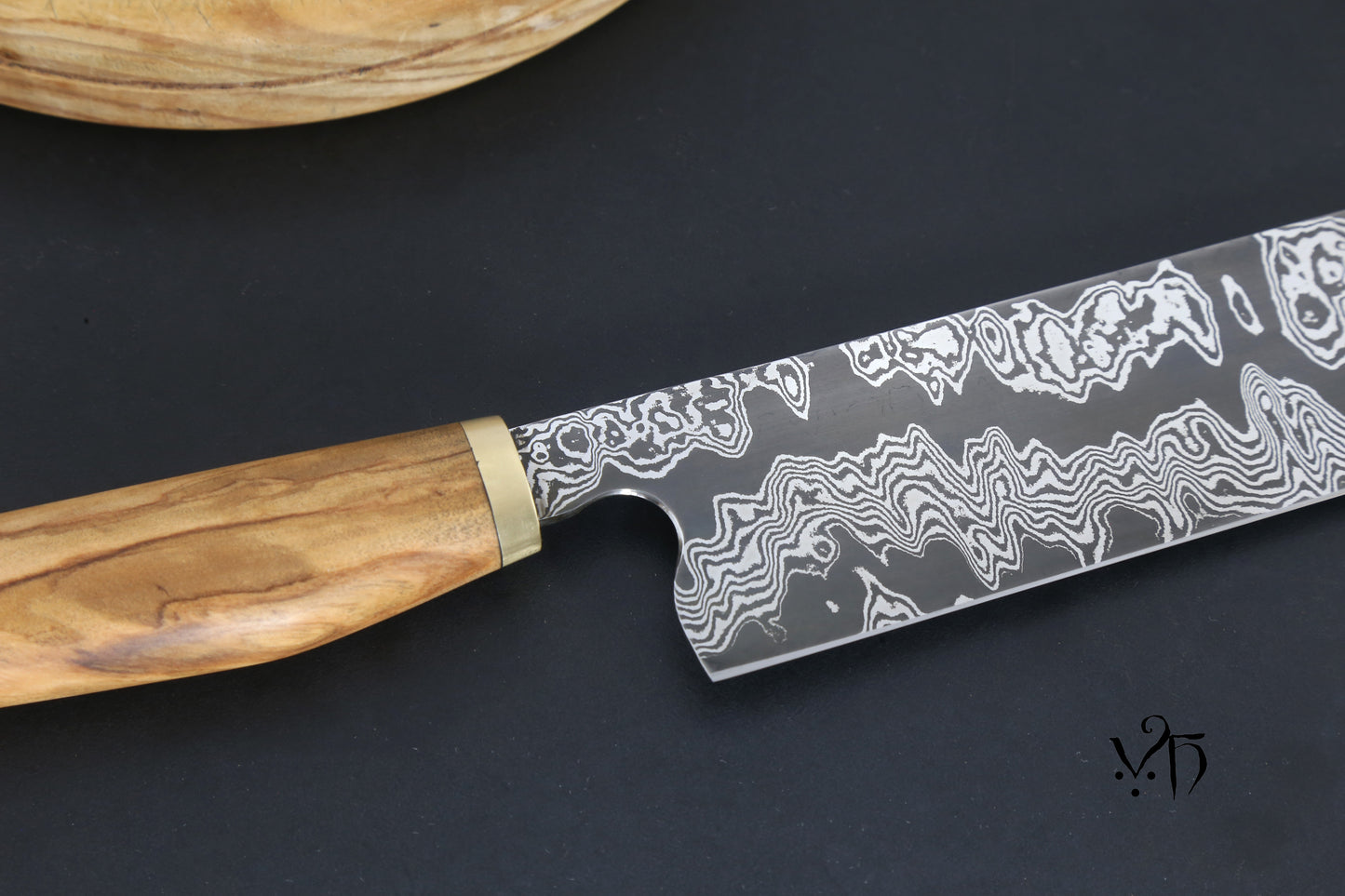 Nakiri Damascus 175mm. Hand Forged Japanese Style Chef Kitchen Knife