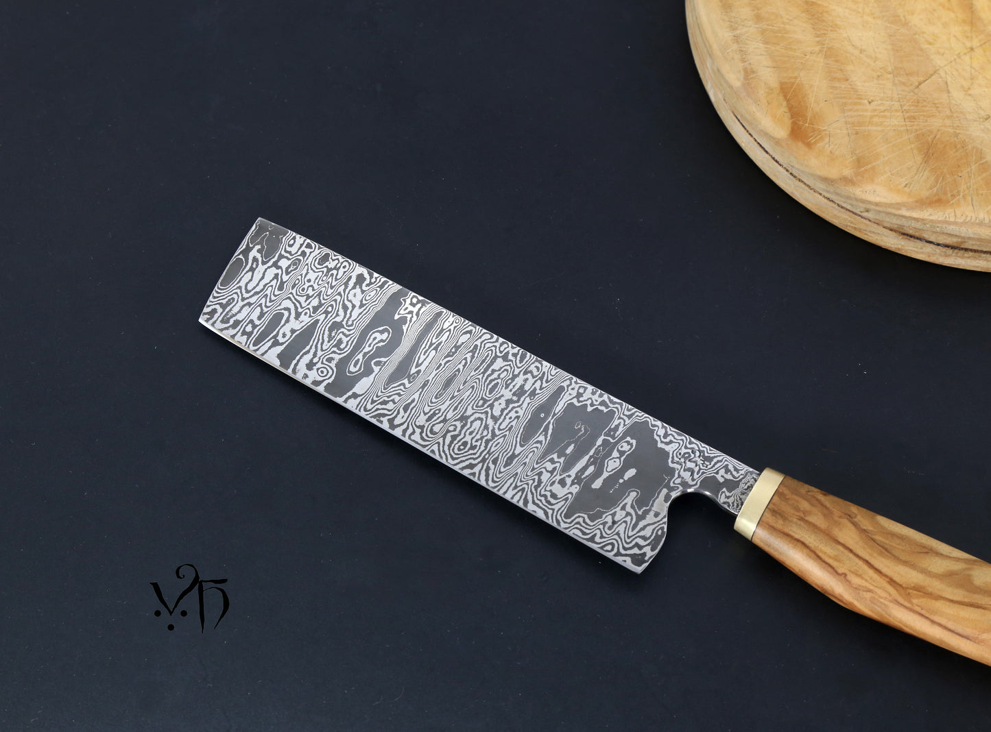 Nakiri Damascus 175mm. Hand Forged Japanese Style Chef Kitchen Knife