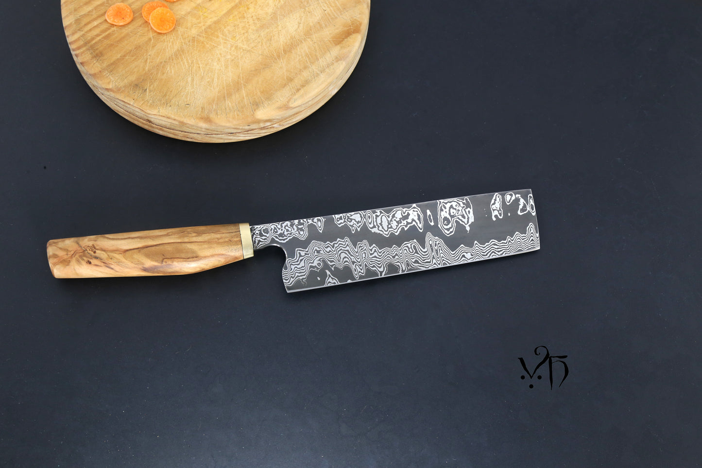 Nakiri Damascus 175mm. Hand Forged Japanese Style Chef Kitchen Knife