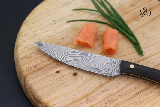 Table Knife 100mm Damascus. Hand Forged Multi-Purpose Kitchen Knife